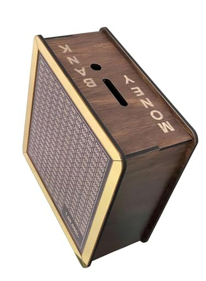 إيثيو حصالة نقود خشبية من إيثيو | صندوق عملات معدنية برقم يصل إلى 100 ألف روبية | حصالة نقود لتحدي توفير المال | تصميم ذهبي منحوت لتوفير المال - Image 3